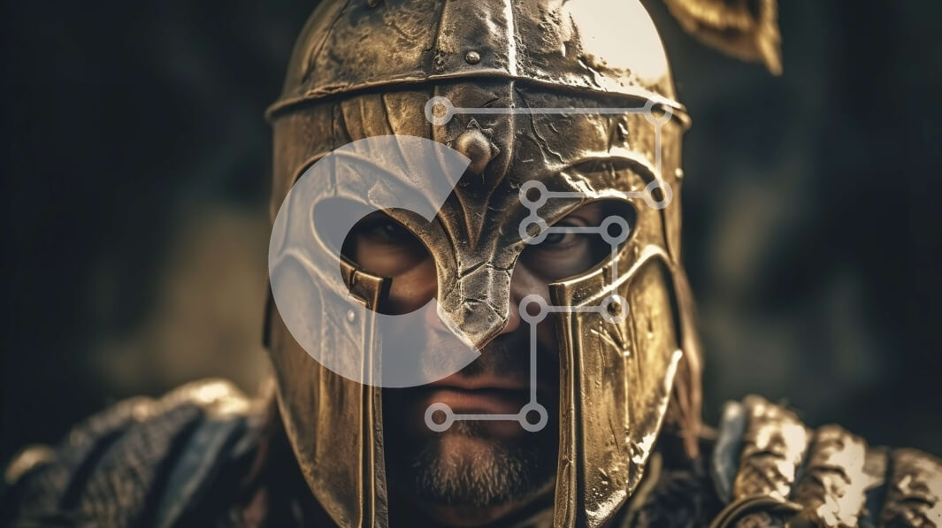 Intra Συλλεκτικό Ξύλινο Παζλ Plywood  4mm - Πορτρέτο ενός άνδρα με χρυσό κράνος και σπαθί Σε Ξύλινο Κουτί - Διαστάσεις Puzzle: 10x10 cm – 25 κομμάτια