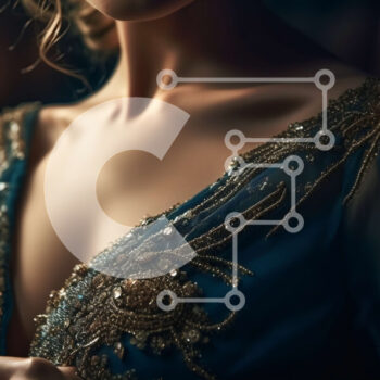 Intra Συλλεκτικό Ξύλινο Παζλ Plywood  4mm - Όμορφη γυναίκα με μπλε φόρεμα με χρυσό κέντημα και διαμαντένια σκουλαρίκια σε δωμάτιο με χαμηλό φωτισμό Σε Ξύλινο Κουτί - Διαστάσεις Puzzle: 10x10 cm – 25 κομμάτια - Image 1