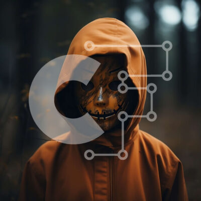 Intra Συλλεκτικό Ξύλινο Παζλ Plywood  4mm - Ανατριχιαστικό μασκοφόρο πρόσωπο σε δασώδη περιοχή Σε Ξύλινο Κουτί - Διαστάσεις Puzzle: 10x10 cm – 25 κομμάτια - Image 1