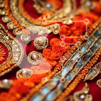 Intra Συλλεκτικό Ξύλινο Παζλ Plywood  4mm - Πολυτελές κόκκινο και χρυσό κεντημένο ύφασμα με περίπλοκα σχέδια και χάντρες Σε Ξύλινο Κουτί - Διαστάσεις Puzzle: 10x10 cm – 25 κομμάτια - Image 1