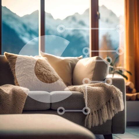 Intra Συλλεκτικό Ξύλινο Παζλ Plywood  4mm - Ζεστό και φιλόξενο σαλόνι με θέα στα βουνά Σε Ξύλινο Κουτί - Διαστάσεις Puzzle: 10x10 cm – 25 κομμάτια - Image 1