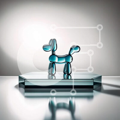 Intra Συλλεκτικό Ξύλινο Παζλ Plywood  4mm - Όμορφο γλυπτό σκύλου από μπλε γυαλί σε γυάλινη επιφάνεια Σε Ξύλινο Κουτί - Διαστάσεις: 10x10 cm – 25 κομμάτια - Image 1