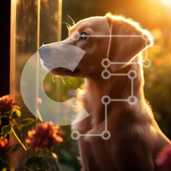 Intra Συλλεκτικό Ξύλινο Παζλ Plywood  4mm - Αξιολάτρευτη εικόνα ενός σκύλου Golden Retriever που απολαμβάνει το ηλιοβασίλεμα Σε Ξύλινο Κουτί - Διαστάσεις: 10x10 cm – 25 κομμάτια - Image 1