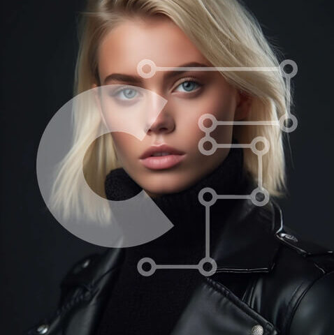 Intra Συλλεκτικό Ξύλινο Παζλ Plywood 4mm - Πορτρέτο μιας σοβαρής ξανθιάς γυναίκας με μαύρο δερμάτινο μπουφάν και λευκό ζιβάγκο Σε Ξύλινο Κουτί - Διαστάσεις Puzzle: 10x10 cm – 25 κομμάτια - Image 1