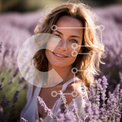 Intra Συλλεκτικό Ξύλινο Παζλ Plywood  4mm - Όμορφη εικόνα γυναίκας στο χωράφι λεβάντας με φόντο μπλε του ουρανού Σε Ξύλινο Κουτί - Διαστάσεις: 10x10 cm – 25 κομμάτια - Image 1