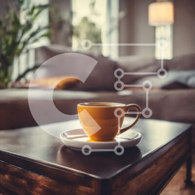 Intra Συλλεκτικό Ξύλινο Παζλ Plywood  4mm - Κίτρινο φλιτζάνι καφέ σε ξύλινο τραπέζι μπροστά από τον καναπέ στο σαλόνι Σε Ξύλινο Κουτί - Διαστάσεις Puzzle: 10x10 cm – 25 κομμάτια - Image 1