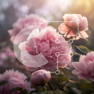 Intra Συλλεκτικό Ξύλινο Παζλ Plywood  4mm - Εκπληκτική εικόνα με ροζ παιώνιες σε έναν κήπο στο ηλιοβασίλεμα Σε Ξύλινο Κουτί - Διαστάσεις: 10x10 cm – 25 κομμάτια - Image 1