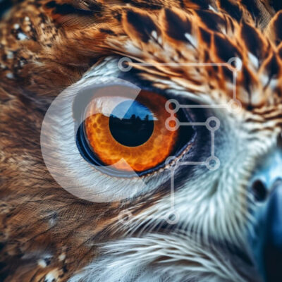 Intra Συλλεκτικό Ξύλινο Παζλ Plywood 4mm - Όμορφη κοντινή εικόνα του προσώπου μιας κουκουβάγιας με πορτοκαλί μάτια Σε Ξύλινο Κουτί - Διαστάσεις: 10x10 cm – 25 κομμάτια - Image 1