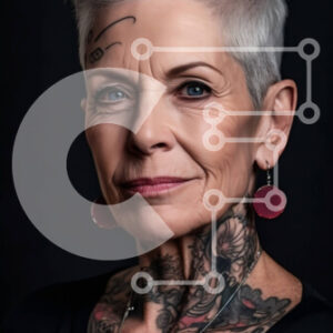 Intra Συλλεκτικό Ξύλινο Παζλ Plywood  4mm - Πορτρέτο σοβαρής ηλικιωμένης γυναίκας με γκρίζα μαλλιά και τατουάζ Σε Ξύλινο Κουτί - Διαστάσεις Puzzle: 10x10 cm – 25 κομμάτια