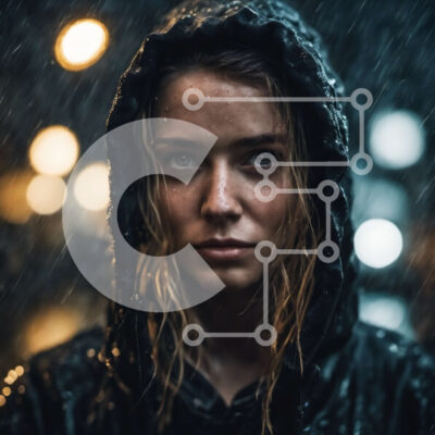 Intra Συλλεκτικό Ξύλινο Παζλ Plywood  4mm - Νεαρή γυναίκα με μαύρο κουκούλα στη βροχή Σε Ξύλινο Κουτί - Διαστάσεις Puzzle: 10x10 cm – 25 κομμάτια - Image 1