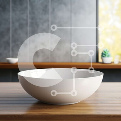 Intra Συλλεκτικό Ξύλινο Παζλ Plywood  4mm - Άδειο κεραμικό μπολ σε ξύλινο τραπέζι με θέα στον ορίζοντα της πόλης Σε Ξύλινο Κουτί - Διαστάσεις Puzzle: 10x10 cm – 25 κομμάτια - Image 1