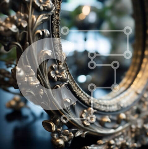 Intra Συλλεκτικό Ξύλινο Παζλ Plywood  4mm - Κομψός καθρέφτης με χρυσό πλαίσιο με περίτεχνα διακοσμητικά Σε Ξύλινο Κουτί - Διαστάσεις Puzzle: 10x10 cm – 25 κομμάτια - Image 1