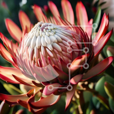 Intra Συλλεκτικό Ξύλινο Παζλ Plywood  4mm - Όμορφη κοντινή εικόνα ενός κόκκινου και λευκού λουλουδιού με πράσινα φύλλα Σε Ξύλινο Κουτί - Διαστάσεις: 10x10 cm – 25 κομμάτια - Image 1