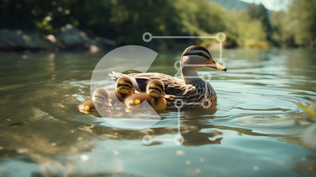 Intra Συλλεκτικό Ξύλινο Παζλ Plywood  4mm - Μητέρα πάπια και παπάκια που κολυμπούν σε ήρεμα νερά Σε Ξύλινο Κουτί - Διαστάσεις: 10x10 cm – 25 κομμάτια