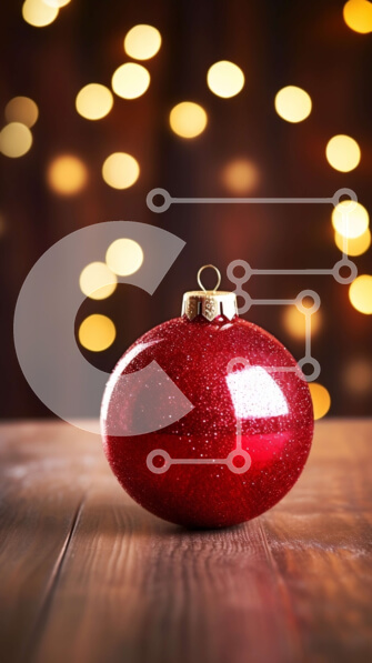 Intra Συλλεκτικό Ξύλινο Παζλ Plywood  4mm - Κόκκινο στολίδι σε ξύλινο τραπέζι με πολύχρωμα φώτα Σε Ξύλινο Κουτί - Διαστάσεις: 10x10 cm – 25 κομμάτια