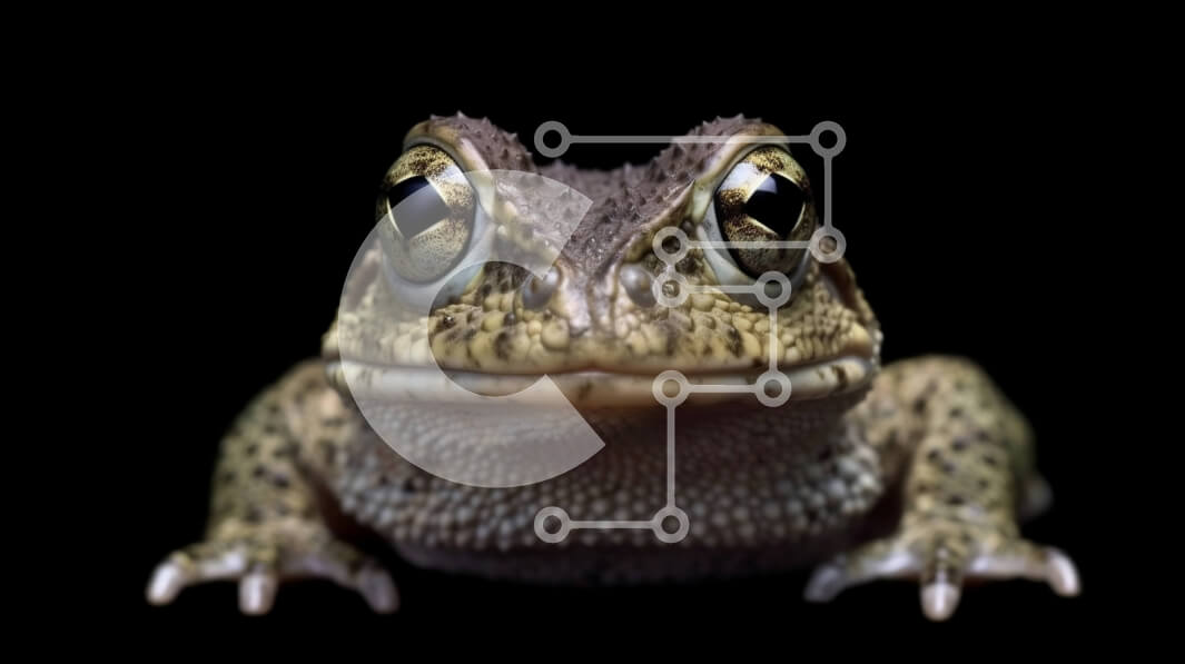 Intra Συλλεκτικό Ξύλινο Παζλ Plywood  4mm - Κοντινή εικόνα του προσώπου ενός φρύνου σε μαύρο φόντο Σε Ξύλινο Κουτί - Διαστάσεις: 10x10 cm – 25 κομμάτια