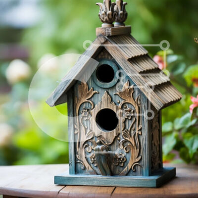 Intra Συλλεκτικό Ξύλινο Παζλ Plywood 4mm - Όμορφο Ξύλινο Σπιτάκι πουλιών με λεπτομερή γλυπτά σε έναν καταπράσινο κήπο Σε Ξύλινο Κουτί - Διαστάσεις: 10x10 cm – 25 κομμάτια - Image 1