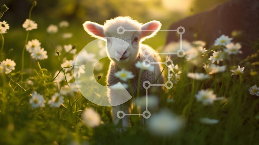 Intra Συλλεκτικό Ξύλινο Παζλ Plywood  4mm - Αξιολάτρευτη εικόνα ενός μικρού αρνιού σε ένα χωράφι με λουλούδια μαργαρίτας Σε Ξύλινο Κουτί - Διαστάσεις: 10x10 cm – 25 κομμάτια