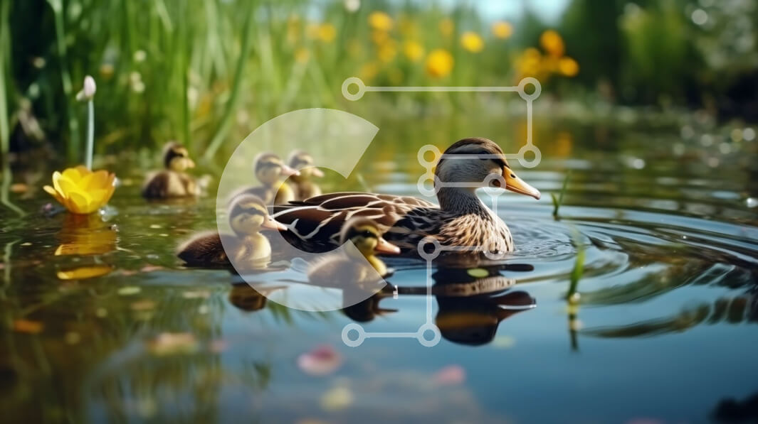 Intra Συλλεκτικό Ξύλινο Παζλ Plywood  4mm - Μητέρα πάπια και παπάκια που κολυμπούν σε μια ειρηνική λίμνη Σε Ξύλινο Κουτί - Διαστάσεις: 10x10 cm – 25 κομμάτια