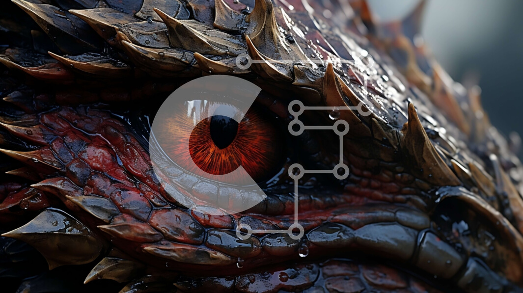 Intra Συλλεκτικό Ξύλινο Παζλ Plywood  4mm - Έντονο Dragon's Eye με Κόκκινη Ίριδα και Μεταλλικές Ζυγαριές Σε Ξύλινο Κουτί - Διαστάσεις Puzzle: 10x10 cm – 25 κομμάτια - Image 1