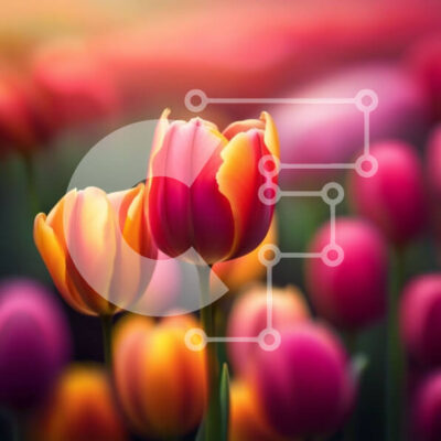 Intra Συλλεκτικό Ξύλινο Παζλ Plywood  4mm - Εκπληκτική εικόνα από πολύχρωμες τουλίπες σε πλήρη άνθιση στο ηλιοβασίλεμα Σε Ξύλινο Κουτί - Διαστάσεις: 10x10 cm – 25 κομμάτια - Image 1