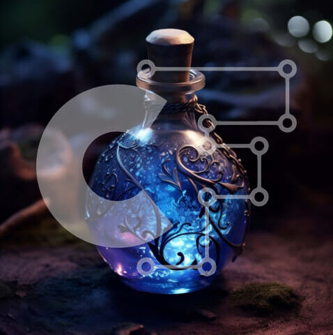 Intra Συλλεκτικό Ξύλινο Παζλ Plywood  4mm - Εκπληκτική εικόνα του μπλε λαμπερού υγρού σε ένα μπουκάλι Σε Ξύλινο Κουτί - Διαστάσεις: 10x10 cm – 25 κομμάτια - Image 1