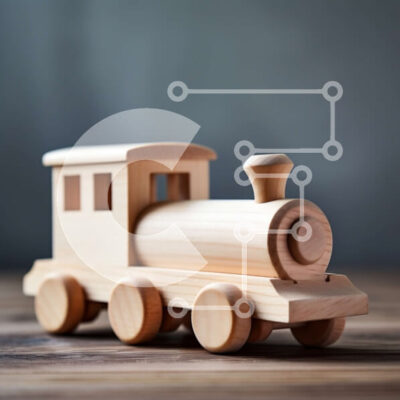 Intra Συλλεκτικό Ξύλινο Παζλ Plywood  4mm - Όμορφη εικόνα ενός ξύλινου τρένου παιχνιδιού σε ένα ξύλινο τραπέζι Σε Ξύλινο Κουτί - Διαστάσεις: 10x10 cm – 25 κομμάτια - Image 1