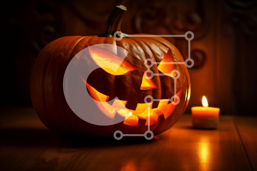 Intra Συλλεκτικό Ξύλινο Παζλ Plywood  4mm - Κολοκύθα Jack-o'-Lantern με αναμμένο κερί σε ξύλινο τραπέζι Σε Ξύλινο Κουτί - Διαστάσεις: 10x10 cm – 25 κομμάτια