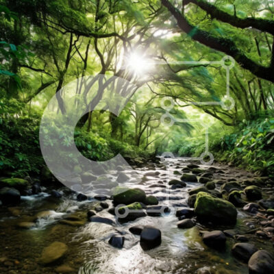 Intra Συλλεκτικό Ξύλινο Παζλ Plywood  4mm - Καταπράσινο δάσος με ένα μικρό ρεύμα που το διασχίζει Σε Ξύλινο Κουτί - Διαστάσεις: 10x10 cm – 25 κομμάτια - Image 1