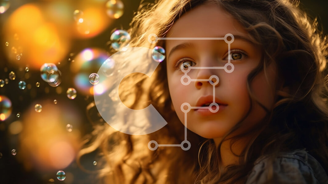 Intra Συλλεκτικό Ξύλινο Παζλ Plywood  4mm - Θαύμα και περιέργεια: Νεαρό κορίτσι που κοιτάζει τις φυσαλίδες στον ήλιο που δύει Σε Ξύλινο Κουτί - Διαστάσεις Puzzle: 10x10 cm – 25 κομμάτια