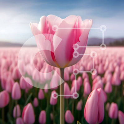 Intra Συλλεκτικό Ξύλινο Παζλ Plywood 4mm - Όμορφη εικόνα ενός χωραφιού με ροζ τουλίπες σε πλήρη άνθιση Σε Ξύλινο Κουτί - Διαστάσεις: 10x10 cm – 25 κομμάτια - Image 1