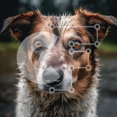 Intra Συλλεκτικό Ξύλινο Παζλ Plywood  4mm - Σοβαρό υγρό σκυλί με καστανά μάτια που κοιτάζουν την κάμερα Σε Ξύλινο Κουτί - Διαστάσεις: 10x10 cm – 25 κομμάτια - Image 1