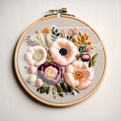 Intra Συλλεκτικό Ξύλινο Παζλ Plywood  4mm - Υπέροχο floral κέντημα με λουλούδια με ροζ, κίτρινα και πράσινα λουλούδια Σε Ξύλινο Κουτί - Διαστάσεις Puzzle: 10x10 cm – 25 κομμάτια - Image 1