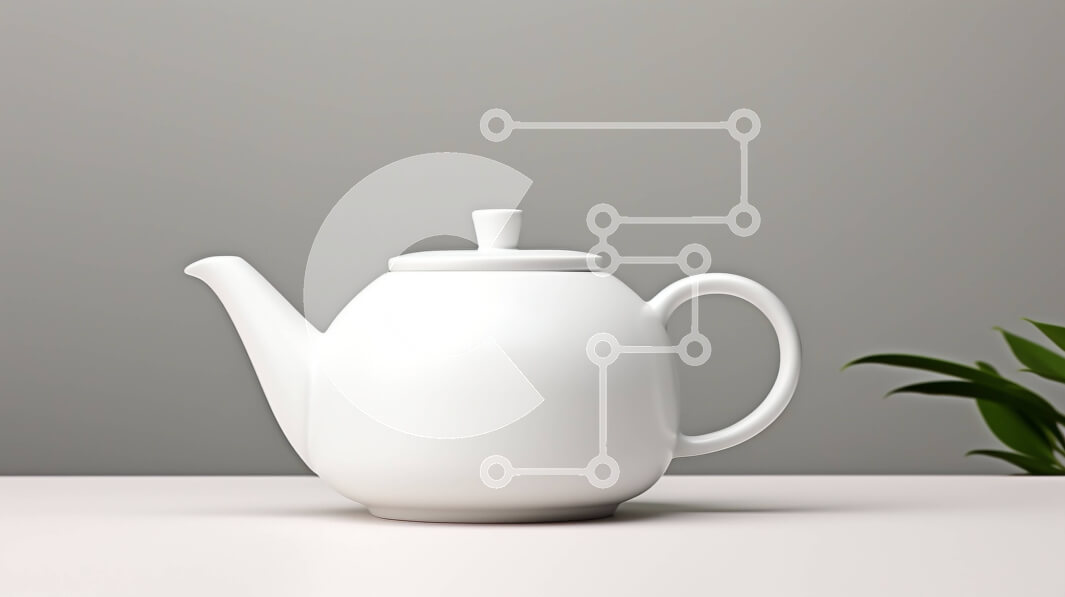 Intra Συλλεκτικό Ξύλινο Παζλ Plywood  4mm - Λευκή τσαγιέρα στο τραπέζι με φυτό σε γλάστρα Σε Ξύλινο Κουτί - Διαστάσεις: 10x10 cm – 25 κομμάτια