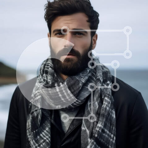 Intra Συλλεκτικό Ξύλινο Παζλ Plywood  4mm - Κομψός άνδρας στη βραχώδη παραλία με θέα στον ωκεανό Σε Ξύλινο Κουτί - Διαστάσεις Puzzle: 10x10 cm – 25 κομμάτια - Image 1