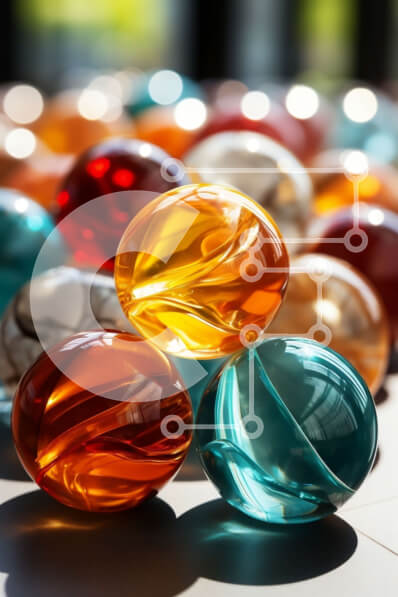 Intra Συλλεκτικό Ξύλινο Παζλ Plywood  4mm - Ζωντανά γυάλινα μάρμαρα σε ένα τραπέζι Σε Ξύλινο Κουτί - Διαστάσεις: 10x10 cm – 25 κομμάτια