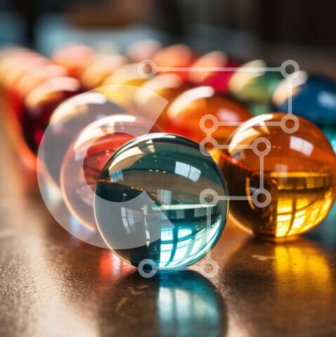 Intra Συλλεκτικό Ξύλινο Παζλ Plywood 4mm - Ζωντανή εικόνα από πολύχρωμα μάρμαρα σε ένα τραπέζι Σε Ξύλινο Κουτί - Διαστάσεις: 10x10 cm – 25 κομμάτια - Image 1