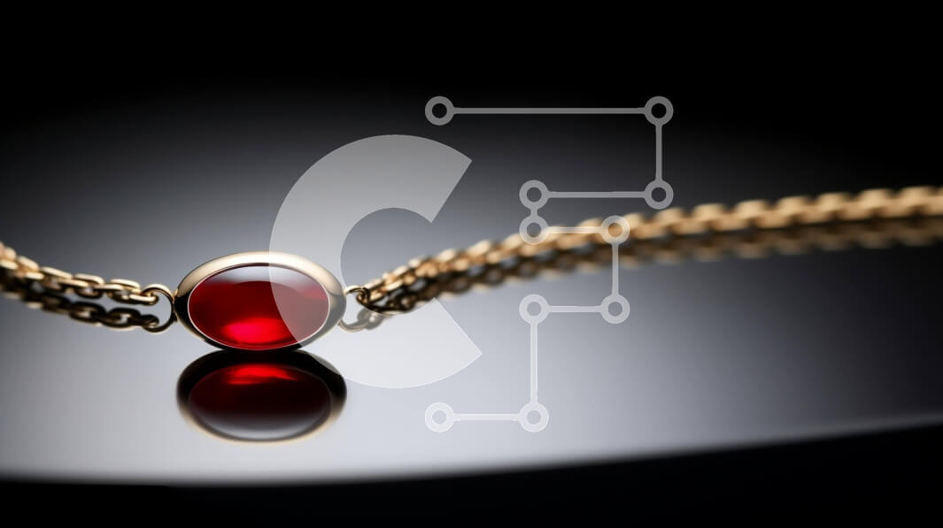 Intra Συλλεκτικό Ξύλινο Παζλ Plywood  4mm - Επιχρυσωμένο βραχιόλι με κόκκινη πέτρα σε σχήμα σφαίρας Σε Ξύλινο Κουτί - Διαστάσεις Puzzle: 10x10 cm – 25 κομμάτια