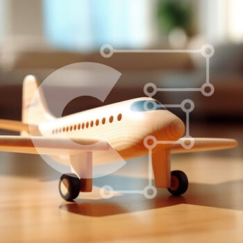 Intra Συλλεκτικό Ξύλινο Παζλ Plywood  4mm - Ξύλινο παιχνίδι αεροπλάνο σε ξύλινο πάτωμα με θέα στον ορίζοντα της πόλης Σε Ξύλινο Κουτί - Διαστάσεις Puzzle: 10x10 cm – 25 κομμάτια - Image 1