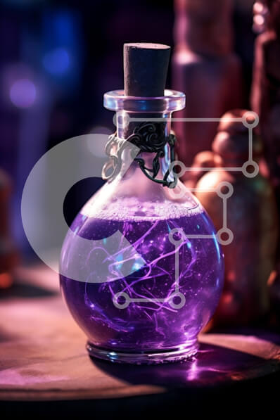 Intra Συλλεκτικό Ξύλινο Παζλ Plywood  4mm - Συναρπαστική εικόνα μωβ υγρού σε γυάλινο μπουκάλι με φελλό Σε Ξύλινο Κουτί - Διαστάσεις: 10x10 cm – 25 κομμάτια