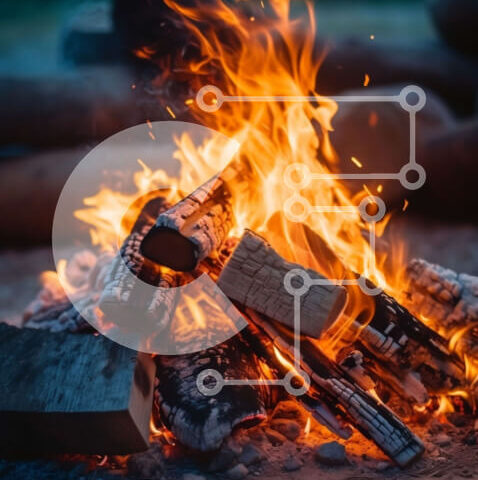 Intra Συλλεκτικό Ξύλινο Παζλ Plywood  4mm - Φωτεινή φωτιά τη νύχτα με κορμούς και φλόγες Σε Ξύλινο Κουτί - Διαστάσεις Puzzle: 10x10 cm – 25 κομμάτια - Image 1