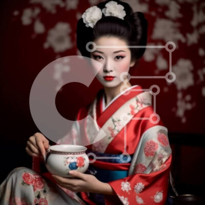 Intra Συλλεκτικό Ξύλινο Παζλ Plywood 4mm - Όμορφη εικόνα μιας γυναίκας με κιμονό με ένα φλιτζάνι τσαγιού Σε Ξύλινο Κουτί - Διαστάσεις Puzzle: 10x10 cm – 25 κομμάτια - Image 1