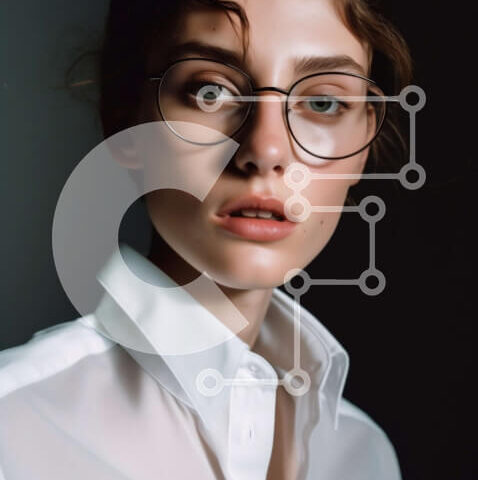 Intra Συλλεκτικό Ξύλινο Παζλ Plywood  4mm - Επαγγελματικό πορτρέτο γυναίκας με γυαλιά και λευκό πουκάμισο Σε Ξύλινο Κουτί - Διαστάσεις Puzzle: 10x10 cm – 25 κομμάτια - Image 1