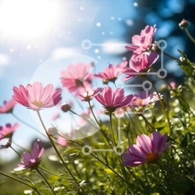 Intra Συλλεκτικό Ξύλινο Παζλ Plywood  4mm - Όμορφη εικόνα των ροζ λουλουδιών με το φως του ήλιου σε μια καθαρή μέρα Σε Ξύλινο Κουτί - Διαστάσεις: 10x10 cm – 25 κομμάτια - Image 1