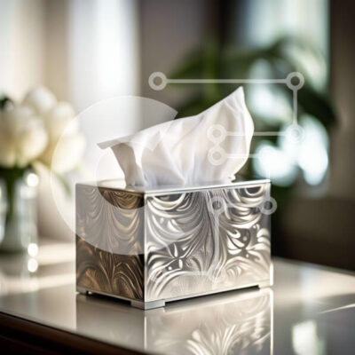 Intra Συλλεκτικό Ξύλινο Παζλ Plywood  4mm - Κομψό ασημένιο χαρτομάντηλο με λουλουδάτο σχέδιο Σε Ξύλινο Κουτί - Διαστάσεις: 10x10 cm – 25 κομμάτια - Image 1