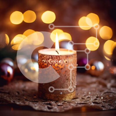 Intra Συλλεκτικό Ξύλινο Παζλ Plywood  4mm - Όμορφη Χριστουγεννιάτικη λαμπάδα με εορταστικά στολίδια στο βάθος Σε Ξύλινο Κουτί - Διαστάσεις: 10x10 cm – 25 κομμάτια - Image 1