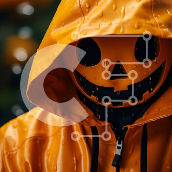 Intra Συλλεκτικό Ξύλινο Παζλ Plywood  4mm - Άτομο με πορτοκαλί αδιάβροχο με πρόσωπο Jack-o-lantern Σε Ξύλινο Κουτί - Διαστάσεις Puzzle: 10x10 cm – 25 κομμάτια - Image 1