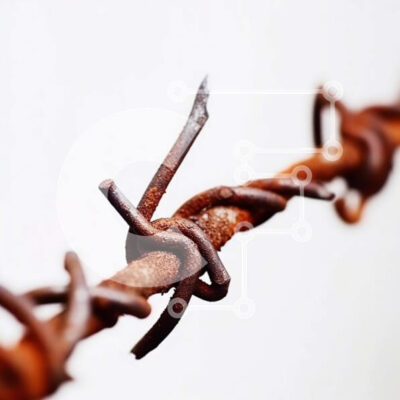 Intra Συλλεκτικό Ξύλινο Παζλ Plywood  4mm - Κοντινή εικόνα ενός σκουριασμένου συρματοπλέγματος Σε Ξύλινο Κουτί - Διαστάσεις: 10x10 cm – 25 κομμάτια - Image 1