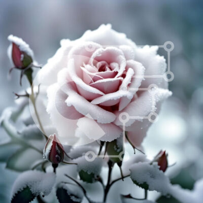 Intra Συλλεκτικό Ξύλινο Παζλ Plywood  4mm - Όμορφη εικόνα ενός λευκού τριαντάφυλλου καλυμμένου με χιόνι Σε Ξύλινο Κουτί - Διαστάσεις: 10x10 cm – 25 κομμάτια - Image 1