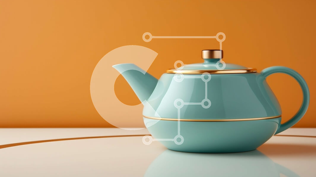 Intra Συλλεκτικό Ξύλινο Παζλ Plywood  4mm - Μπλε τσαγιέρα με χρυσή λαβή σε λευκό τραπέζι Σε Ξύλινο Κουτί - Διαστάσεις: 10x10 cm – 25 κομμάτια